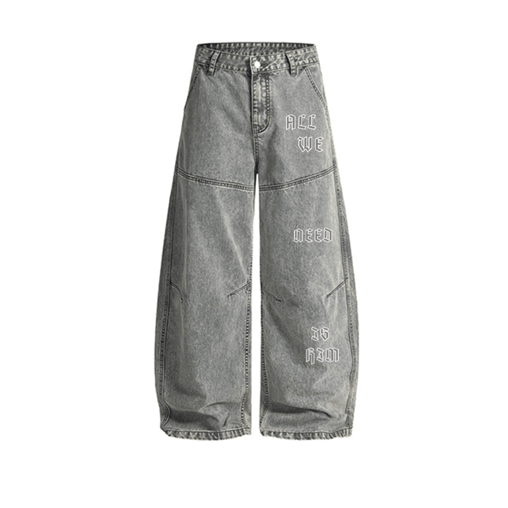 All We Need Is Him Unisex Washed Curved Blade Denim Jeans