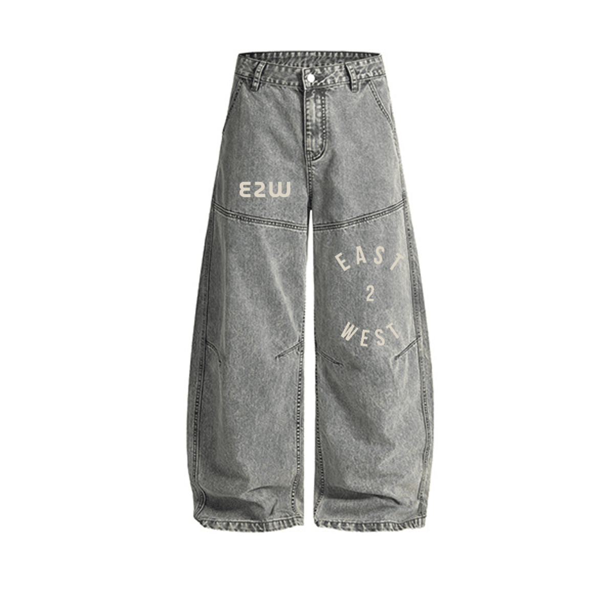 E2W Unisex Washed Curved Blade Denim Jeans