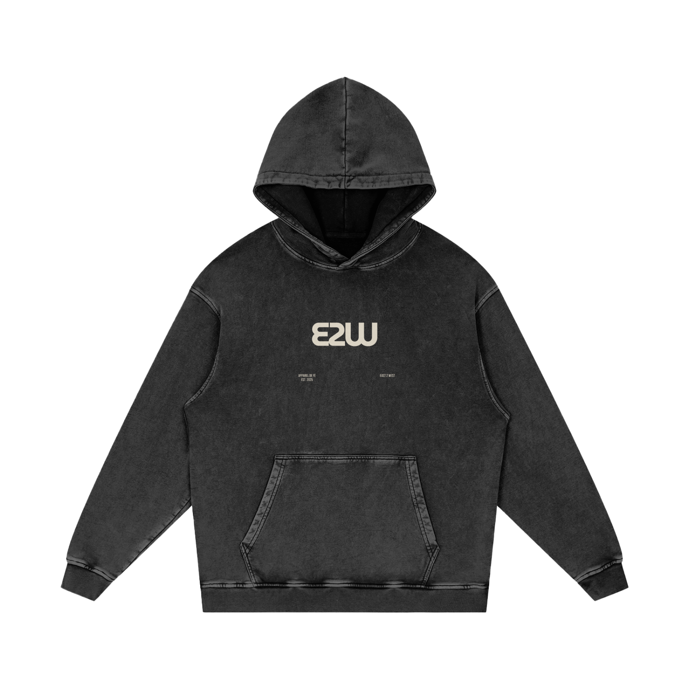 E2W Logo Snow Washed Loose Cotton Hoodie