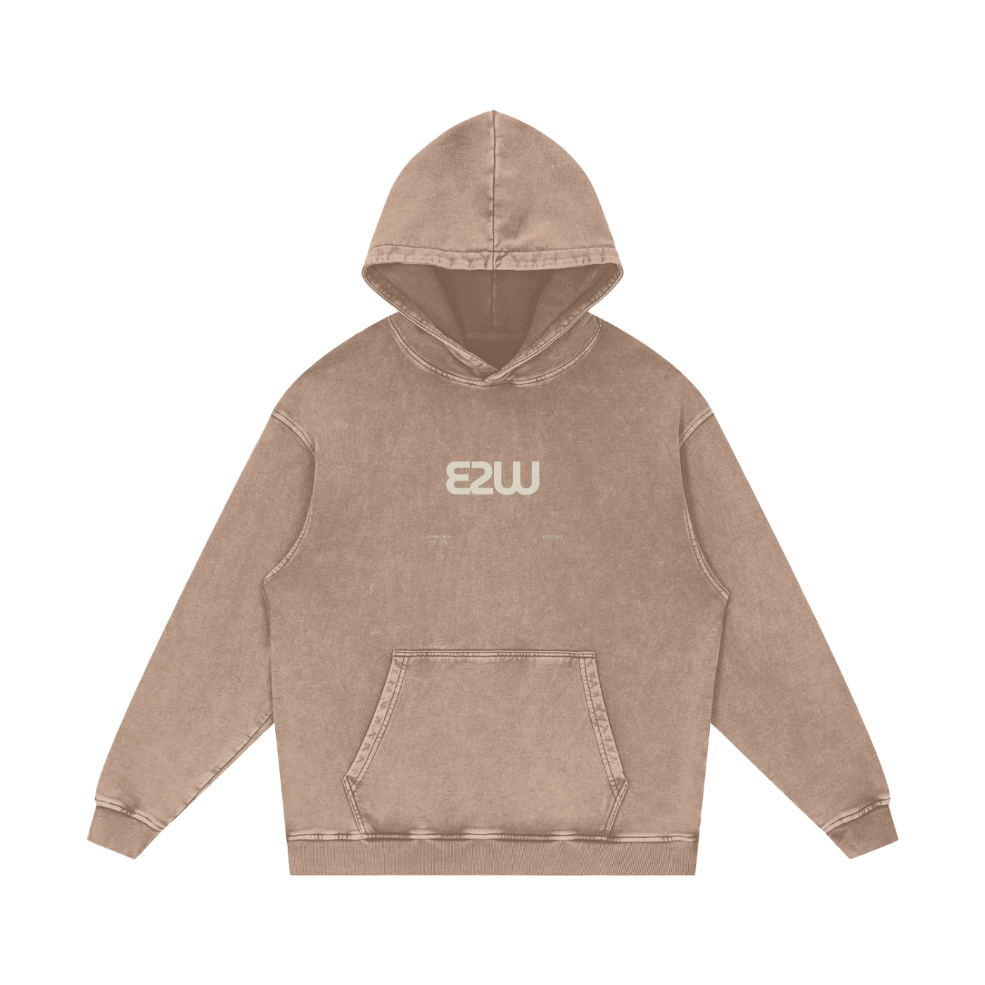 E2W Logo Snow Washed Loose Cotton Hoodie