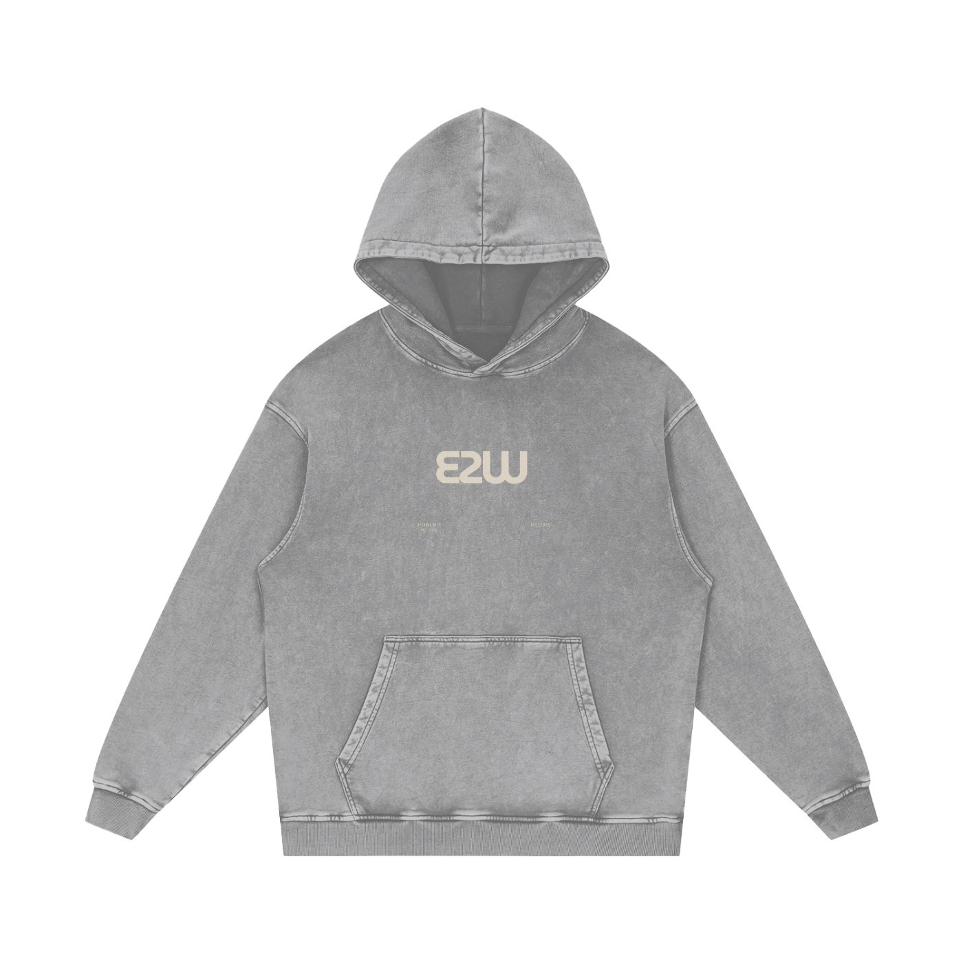 E2W Logo Snow Washed Loose Cotton Hoodie