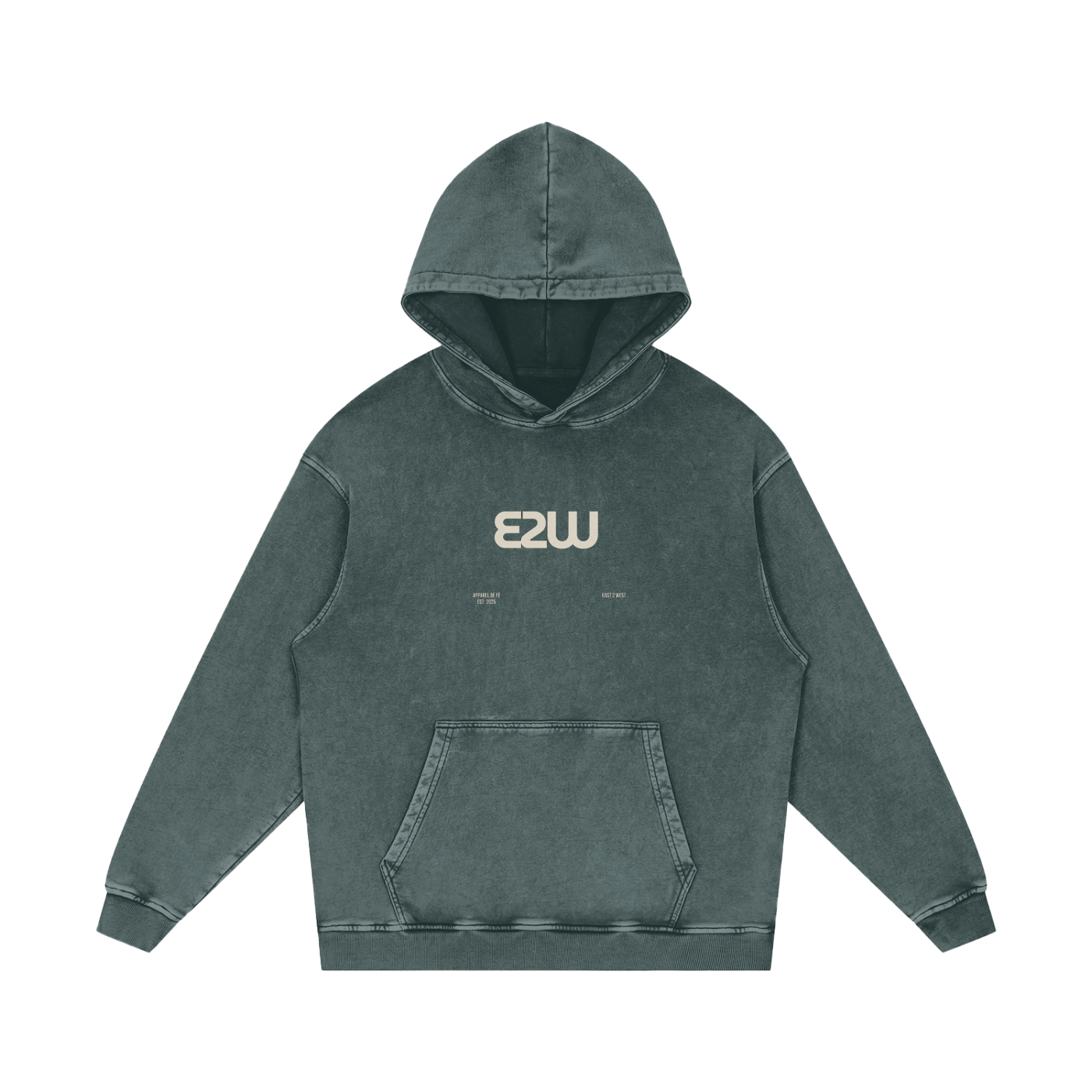 E2W Logo Snow Washed Loose Cotton Hoodie