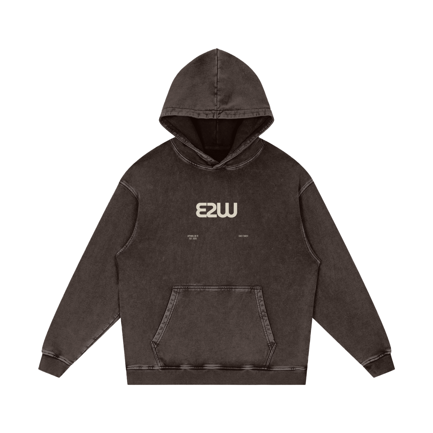 E2W Logo Snow Washed Loose Cotton Hoodie